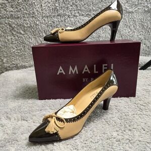 NEW Amalfi Rangoni Women's Leather Cap Toe Tassels Scallop Tan Heels Retro‎ 7M
